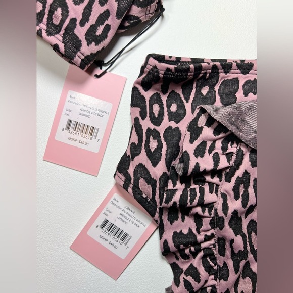 🆕 NWT Juicy Couture Leopard Bikini Swimsuit Bralette Ruffle Tie Back Size Large - Picture 15 of 16